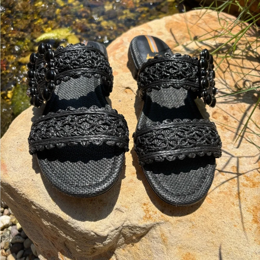 *New* Sam Edelman Elisa Black Braided Slide Sandals Size 8 - Picture 2 of 6